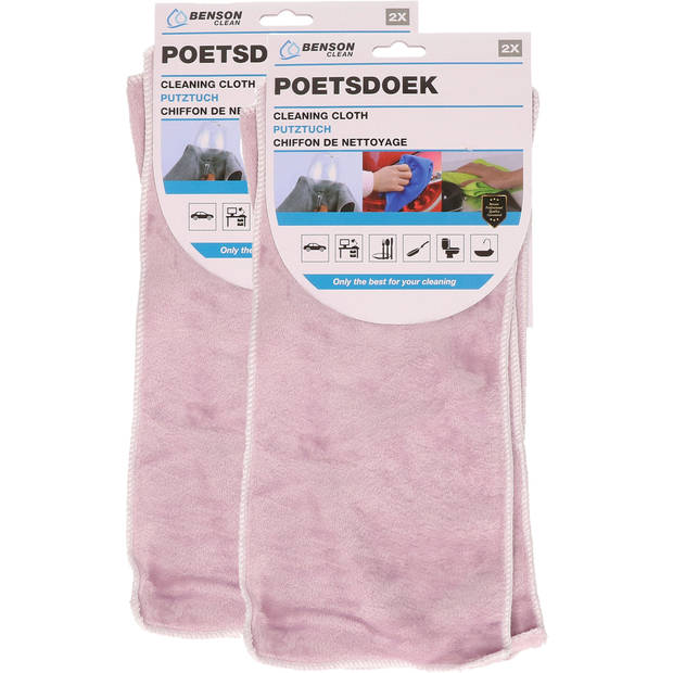 Benson Poetsdoeken - set 4x - extra zacht - microvezel - 2 formaten - roze - schoonmaken - Vaatdoekjes