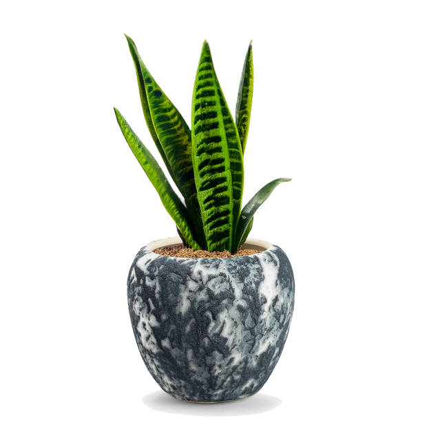 Jodeco Plantenpot/bloempot Marble - wit/zwart - keramiek - D20xH18 cm - Plantenpotten