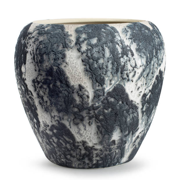 Jodeco Plantenpot/bloempot Marble - wit/zwart - keramiek - D29 x H26 cm - Plantenpotten