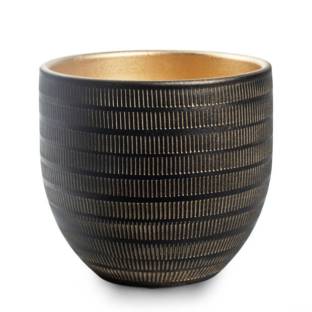 Jodeco Plantenpot/bloempot Beau - zwart/goud - keramiek - D24 x H22 cm - Plantenpotten