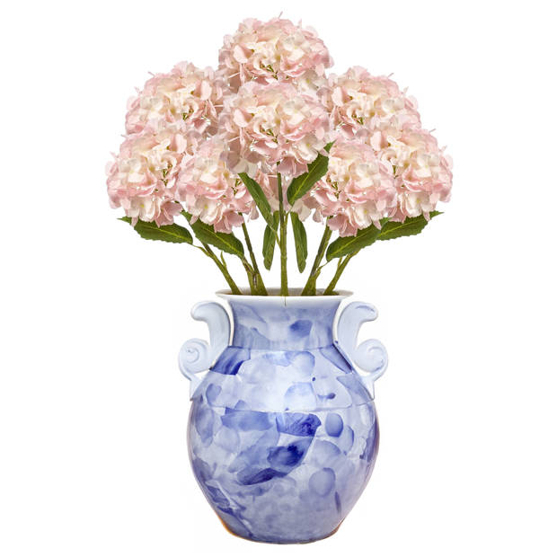 Emerald Kunstbloem hortensia tak - 52 cm - licht roze - Real Touch - hydrangea - kunst zijdebloemen - Kunsttakken