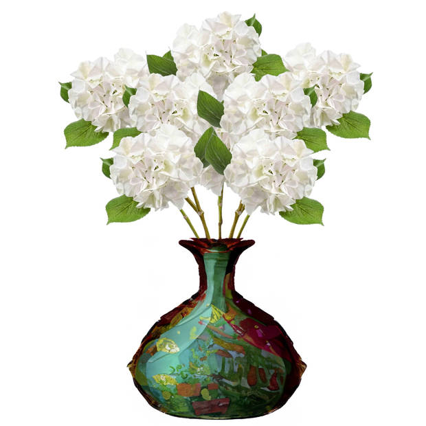 Emerald Kunstbloem hortensia tak - Challenge - 47 cm - wit - kunst zijdebloem - Hydrangea - Kunsttakken