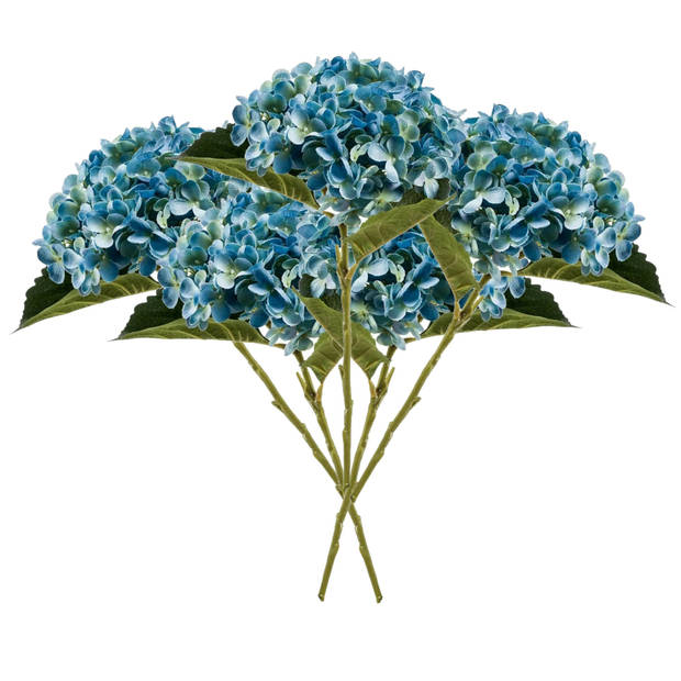 Emerald Kunstbloem hortensia tak - 5x - Annabelle - 52 cm - blauw - Kunst zijdebloem - Hydrangea - Kunsttakken