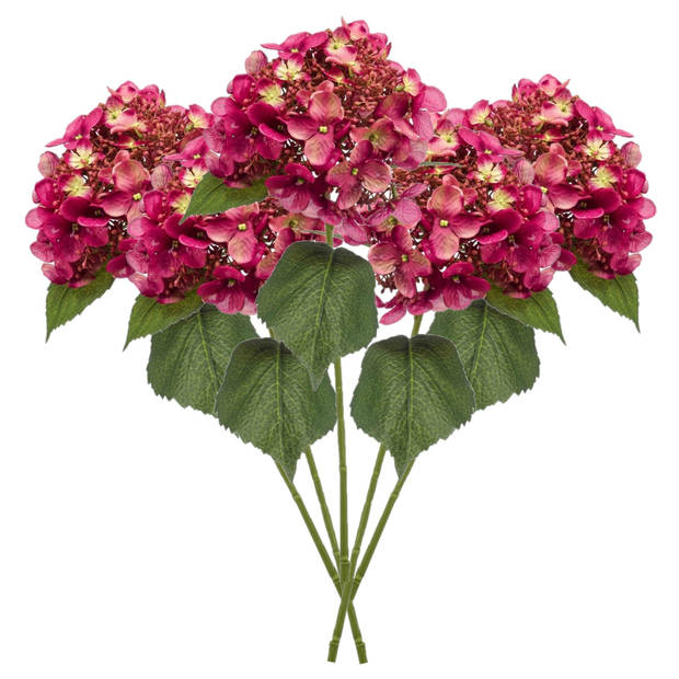 Emerald Kunstbloem hortensia tak - 5x - 50 cm - fuchsia - kunst zijdebloem - Hydrangea - decoratie bloem - Kunsttakken