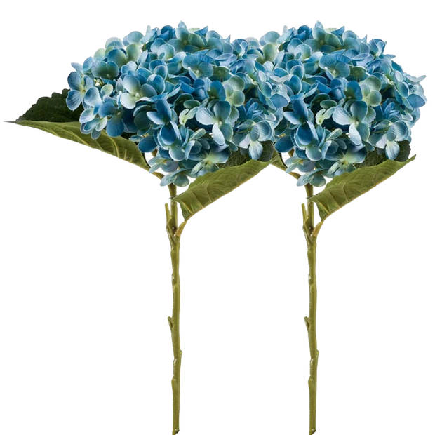 Emerald Kunstbloem hortensia tak - 2x - Annabelle - 52 cm - blauw - Kunst zijdebloem - Hydrangea - Kunsttakken