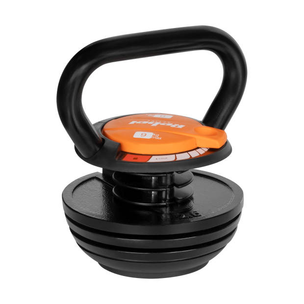 Rebel Active Verstelbare Gietijzeren Kettlebell 2,3 - 9 kg - Fitness Kettlebell - Krachttraining & Conditie - Zwart