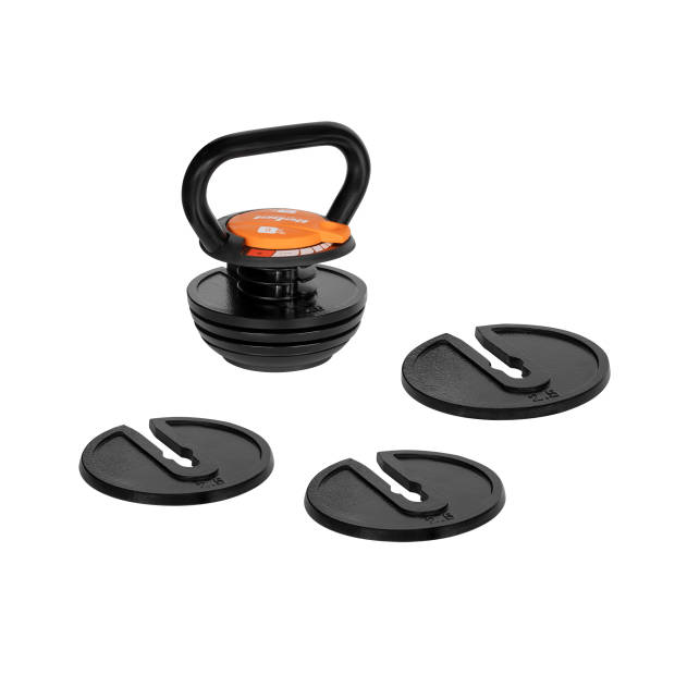 Rebel Active Verstelbare Gietijzeren Kettlebell 2,3 - 9 kg - Fitness Kettlebell - Krachttraining & Conditie - Zwart