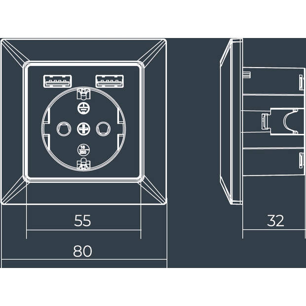 SIL Products - Wandcontactdoos Met 2 USB Poorten - Inbouw Stopcontact (NL) - Wit RAL9010 – Randaarde