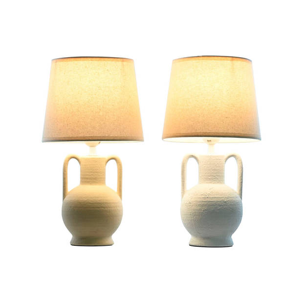 Bureaulamp Home ESPRIT Wit Beige Keramisch 50 W 220 V (2 Stuks)