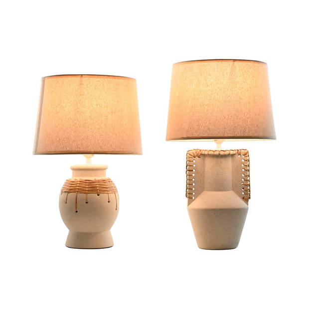 Bureaulamp Home ESPRIT Beige Natuurlijk Keramisch 50 W 220 V 28 x 28 x 47 cm (2 Stuks)