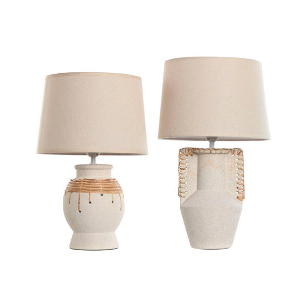 Bureaulamp Home ESPRIT Beige Natuurlijk Keramisch 50 W 220 V 28 x 28 x 47 cm (2 Stuks)