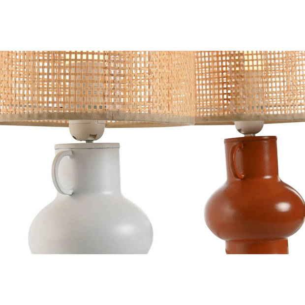 Bureaulamp Home ESPRIT Wit Natuurlijk Terra cotta Metaal Bamboe 50 W 220 V 22 x 22 x 33 cm (2 Stuks)