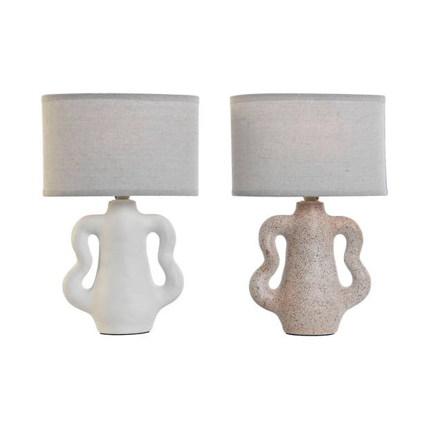 Bureaulamp Home ESPRIT Wit Beige Keramiek 40 W 220 V 22 x 22 x 34 cm (2 Stuks)