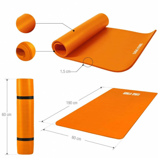 Gorilla Sports Oranje - Yogamat Deluxe 190 x 60 x 1,5 cm