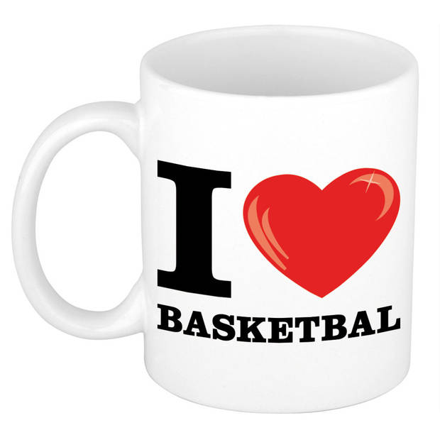 Cadeau I Love Basketbal kado koffiemok / beker voor basketbal liefhebber 300 ml - feest mokken