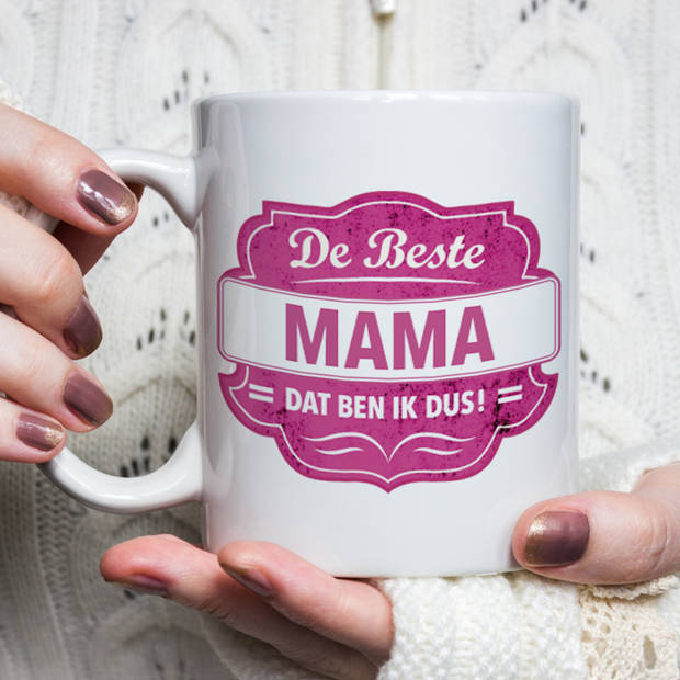 De beste mama cadeau mok / beker wit met roze embleem 300 ml - feest mokken