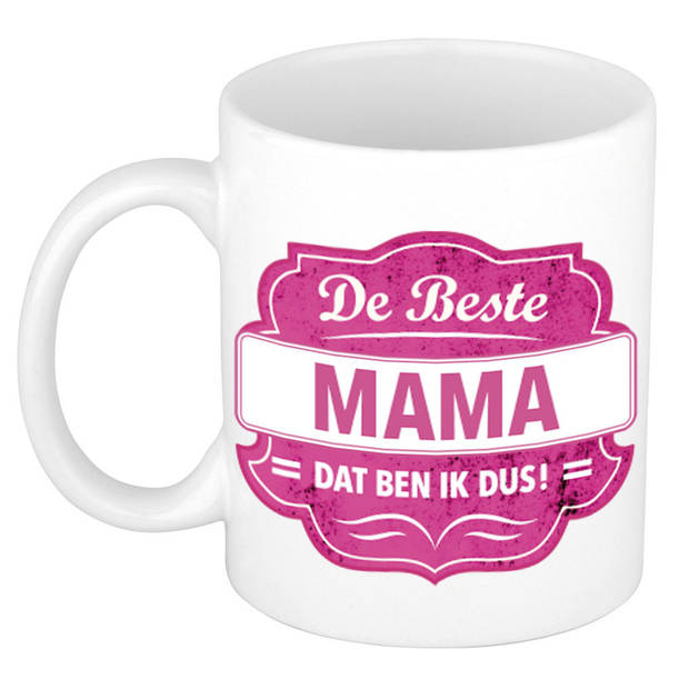 De beste mama cadeau mok / beker wit met roze embleem 300 ml - feest mokken