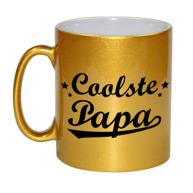 Coolste papa cadeau gouden mok / beker voor Vaderdag 330 ml - feest mokken