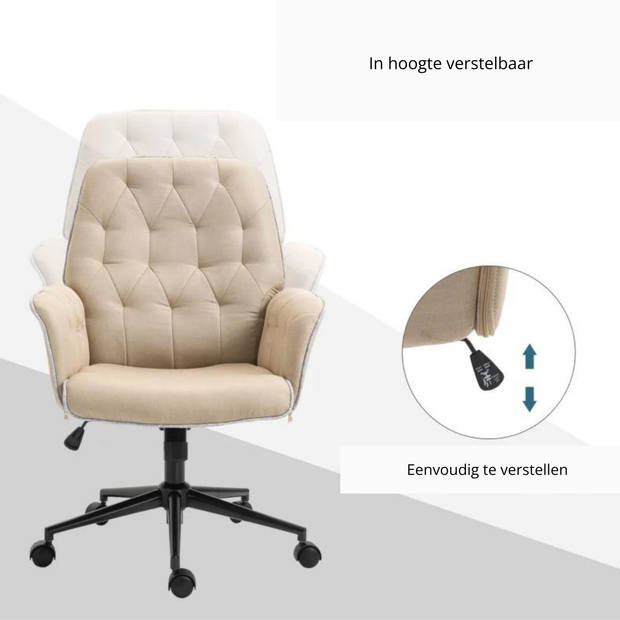 Bureaustoel - Ergonomische bureaustoel - Computerstoel - Beige - 66 x 69 x 89,5-97 cm