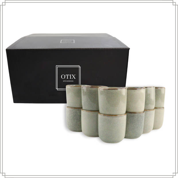 OTIX Espresso Kopjes - Set van 12 - Koffiekopjes - 80ml - Mokken - Aardewerk - BEECH