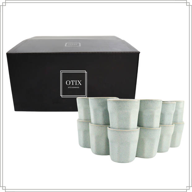 OTIX Espresso Kopjes - Set van 12 - Koffiekopjes - 80ml - Mokken - Aardewerk - ELM