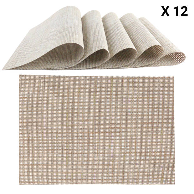 OTIX Placemats - Set van 12 - Kunststof - Rechthoekig - Beige - Onderleggers - 50x35cm