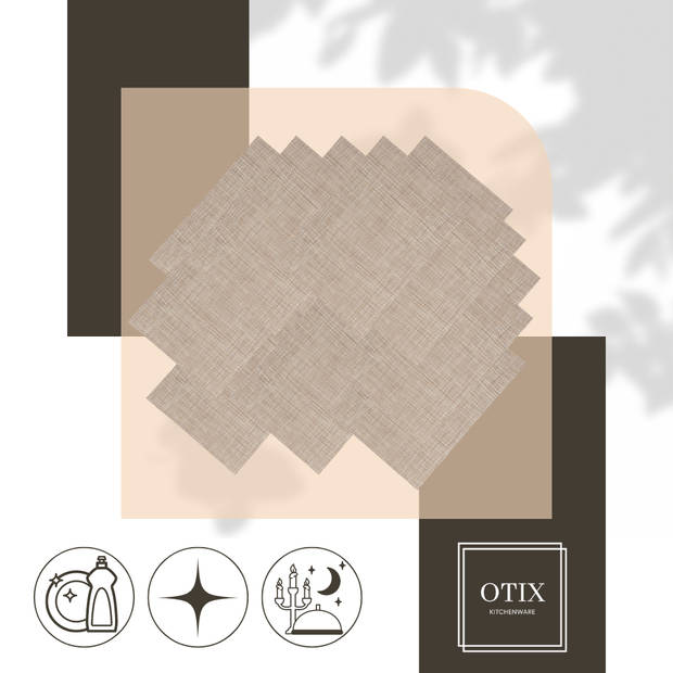 OTIX Placemats - Set van 12 - Kunststof - Rechthoekig - Beige - Onderleggers - 50x35cm