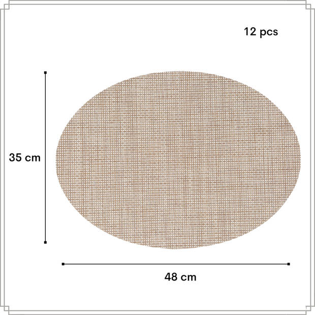 OTIX Placemats - Set van 12 - Kunststof - Ovaal - Beige - Onderleggers - 48x35cm