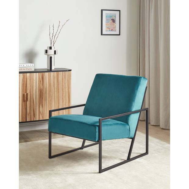 Beliani DELARY - Fauteuil-Blauw-Fluweel