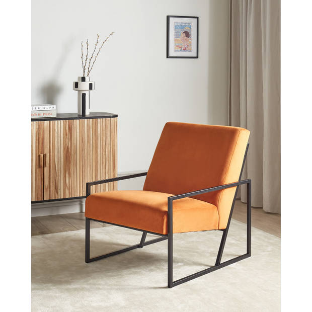 Beliani DELARY - Fauteuil-Oranje-Fluweel