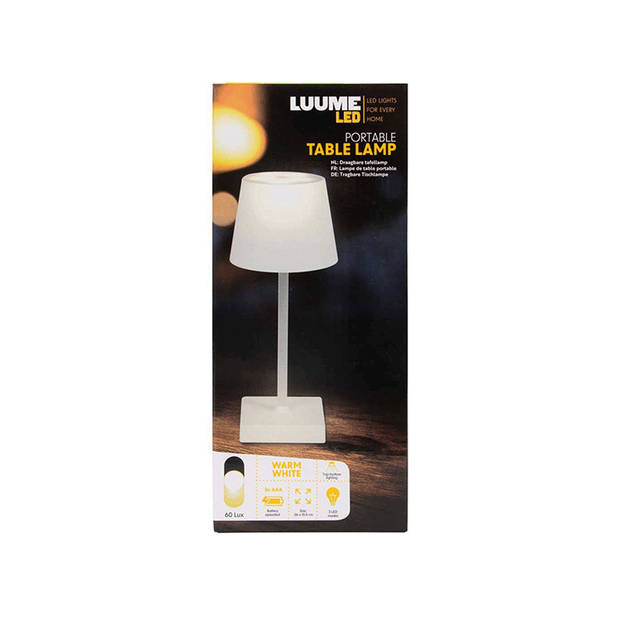 Luume Led Diner Tafellamp - Touch Bediening - Dimbaar - Ø10,5 x 26 cm - Wit