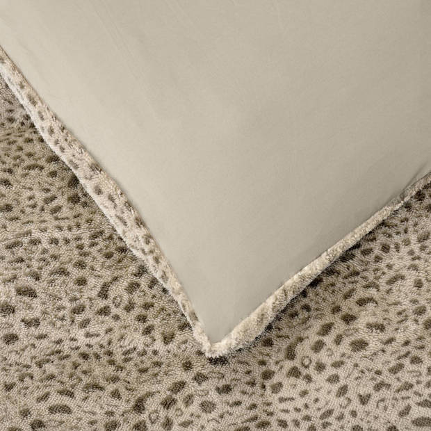 Droomtextiel Teddy Dekbedovertrek Tijger Print Taupe - Lits-Jumeaux 240x200/220 cm - Super Zacht