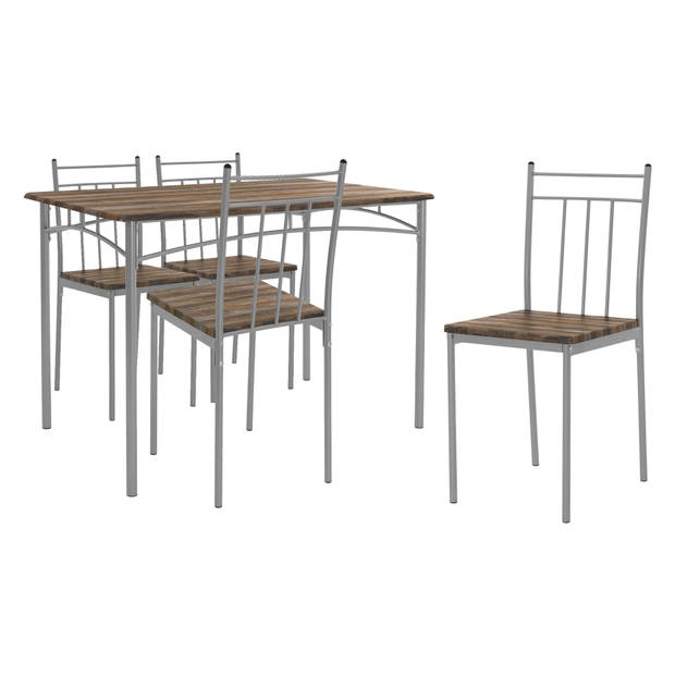 Eetset voor 4 personen 5-delig met eettafel en 4 stoelen bruin hout ML design