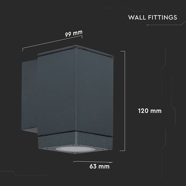 V-TAC VT-841 GU10 Buitenverlichting - Wand - Armaturen - Donker - Grijs - IP44