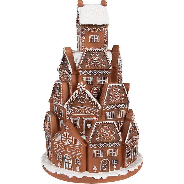 HAES DECO - Gingerbread house met LED Ø 18x28 cm Bruin Kunststof Kerstdecoratie