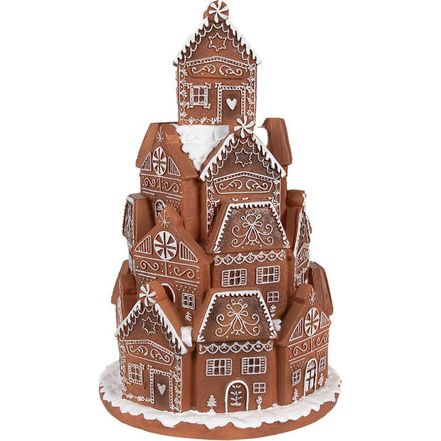 HAES DECO - Gingerbread house met LED Ø 18x28 cm Bruin Kunststof Kerstdecoratie