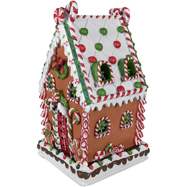 HAES DECO - Gingerbread house 20x20x37 cm Bruin Kunststof Peperkoekhuisje