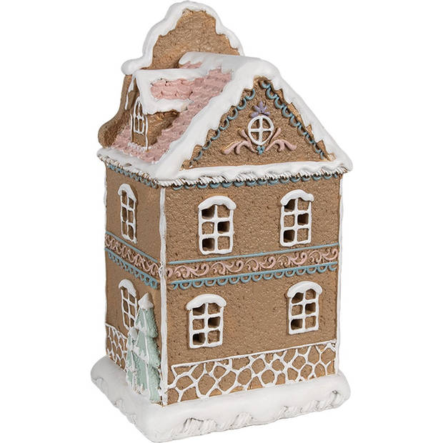 HAES DECO - Gingerbread house met LED 12x9x20 cm Bruin Kunststof Peperkoekhuisje