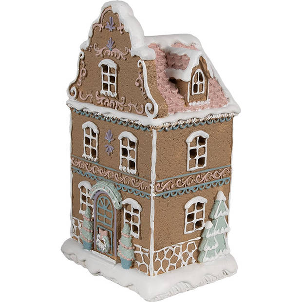 HAES DECO - Gingerbread house met LED 12x9x20 cm Bruin Kunststof Peperkoekhuisje