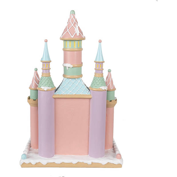 HAES DECO - Gingerbread house 27x18x42 cm Roze Kunststof Peperkoekhuisje