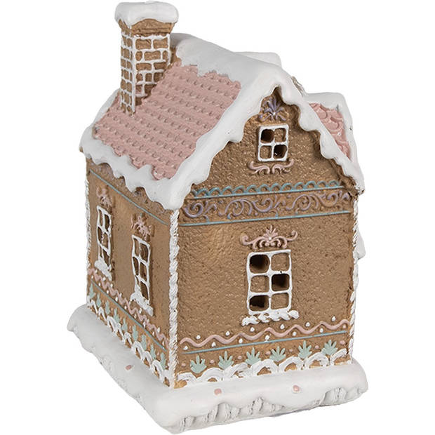 HAES DECO - Gingerbread house met LED 13x10x16 cm Bruin Kunststof Peperkoekhuisje