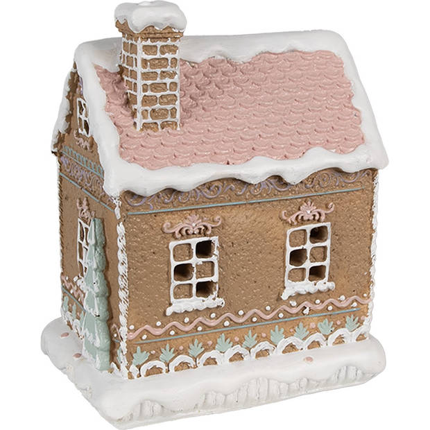 HAES DECO - Gingerbread house met LED 13x10x16 cm Bruin Kunststof Peperkoekhuisje