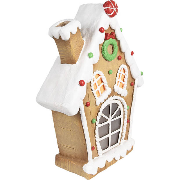 HAES DECO - Gingerbread house met LED 27x11x36 cm Bruin Kunststof Peperkoekhuisje