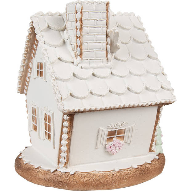 HAES DECO - Gingerbread house met LED 17 cm Wit Kunststof Peperkoekhuisje