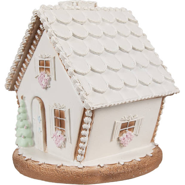 HAES DECO - Gingerbread house met LED 17 cm Wit Kunststof Peperkoekhuisje