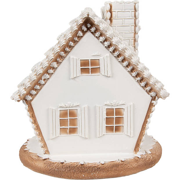 HAES DECO - Gingerbread house met LED 17 cm Wit Kunststof Peperkoekhuisje