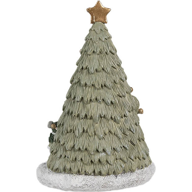 HAES DECO - Decoratie Huis met LED Kerstboom 12x11x17 cm Groen Kunststof Muis Kerstdecoratie Beeld