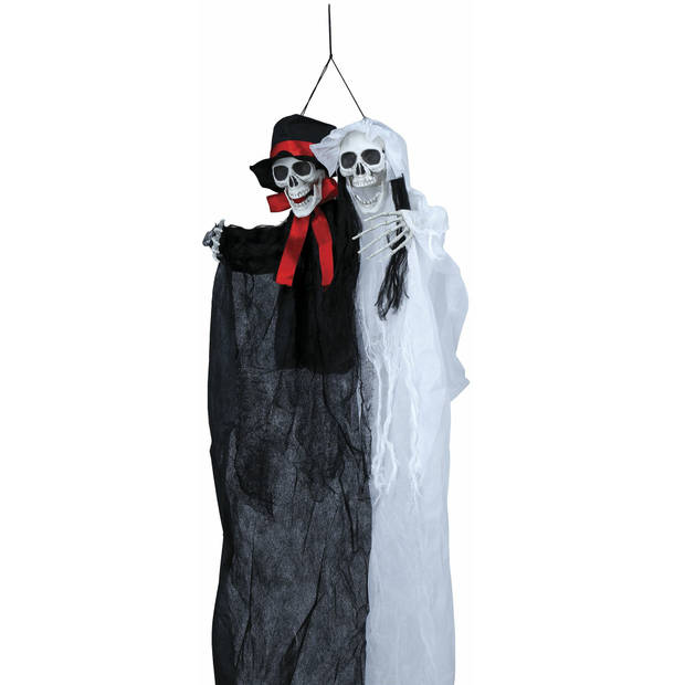 Fiestas Guirca Decoratie skeletten/geraamte bruid en bruidegom - hangend - 90 cm - Halloween poppen