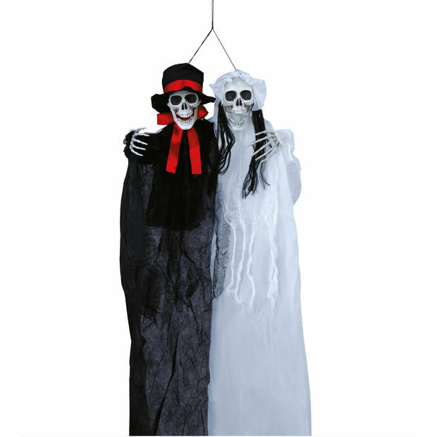 Fiestas Guirca Decoratie skeletten/geraamte bruid en bruidegom - hangend - 90 cm - Halloween poppen