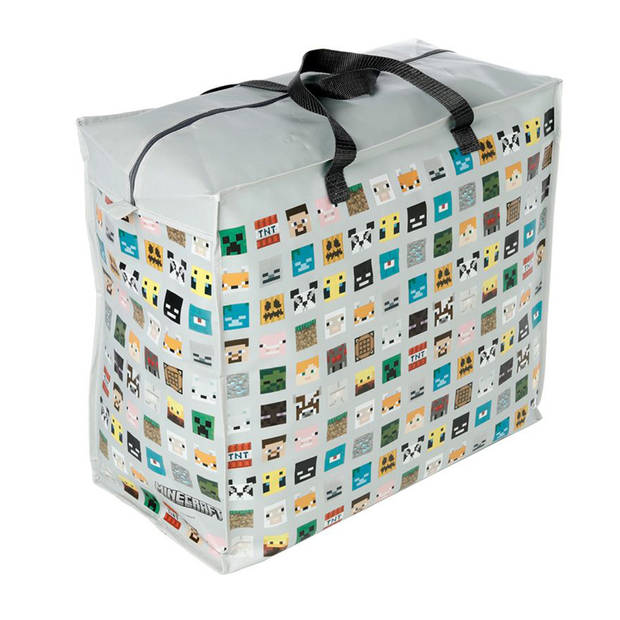 Dekentas/wastas met rits - Minecraft - wit - 55 x 28 x 48 cm - boodschappentas/opbergtas - Shoppers